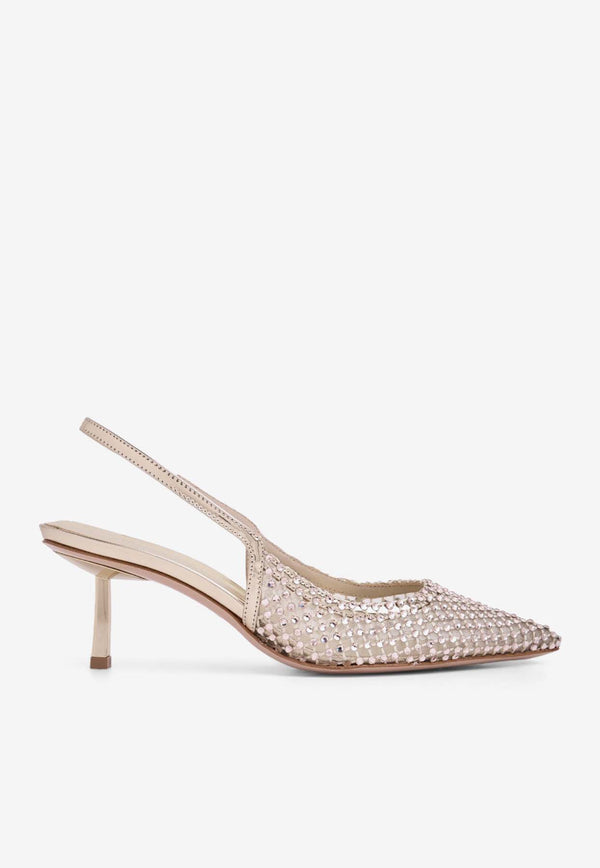 Le Silla Gilda 60 Crystal Mesh Slingback Pumps 2299U060G3PPSTE907GOLD