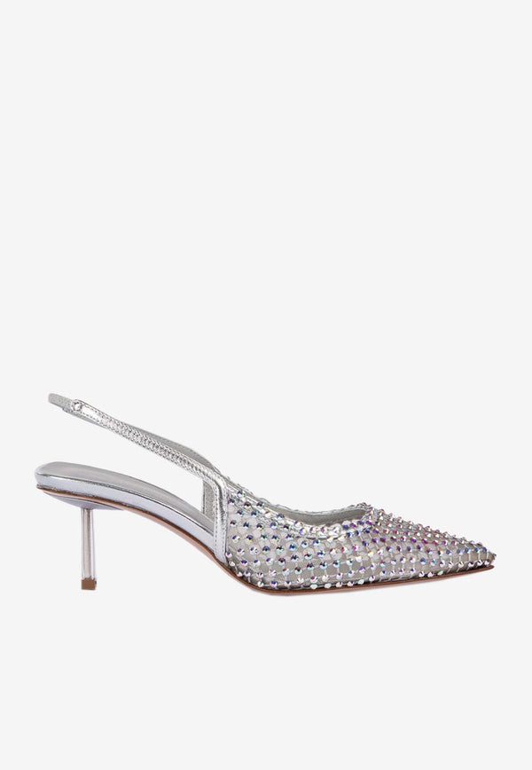 Le Silla Gilda 60 Crystal Mesh Slingback Pumps Silver 2299U060P1PPSILVER