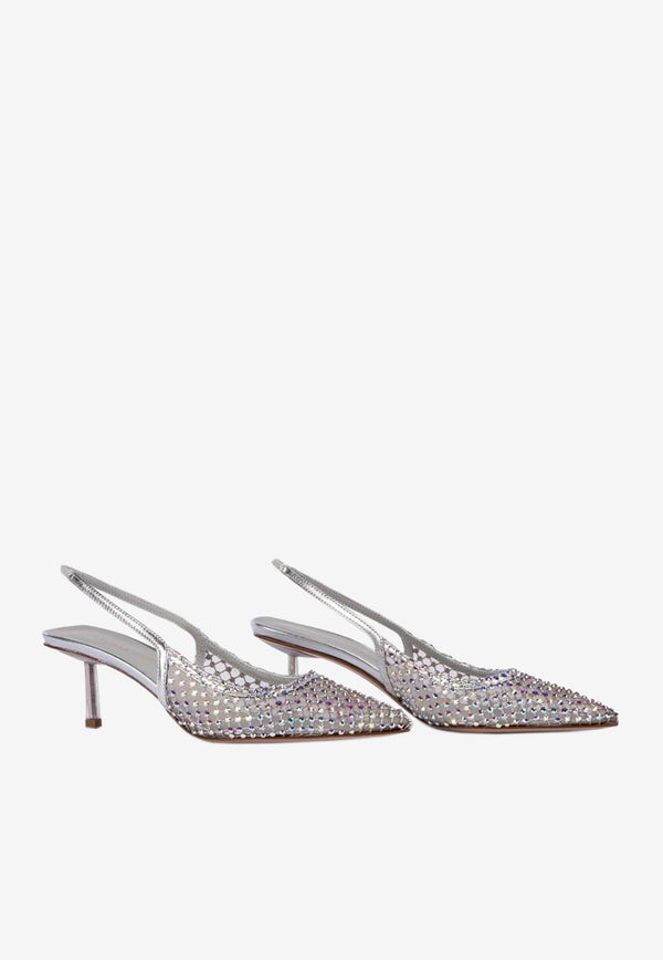 Le Silla Gilda 60 Crystal Mesh Slingback Pumps Silver 2299U060P1PPSILVER