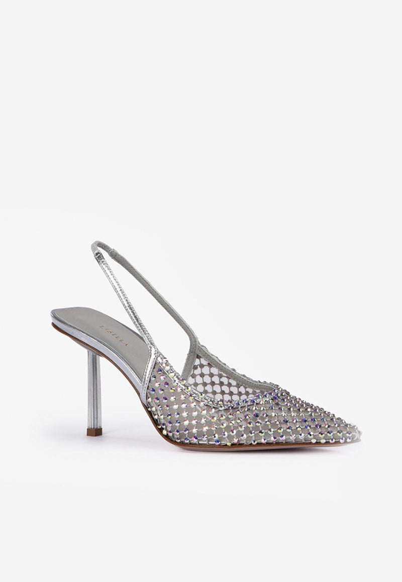 Le Silla Gilda 80 Crystal Mesh Slingback Pumps Silver 2299U080P1PPCAZ 985