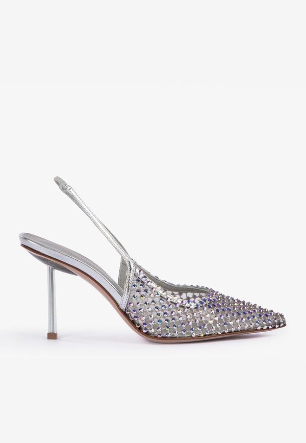 Le Silla Gilda 80 Crystal Mesh Slingback Pumps Silver 2299U080P1PPCAZ 985