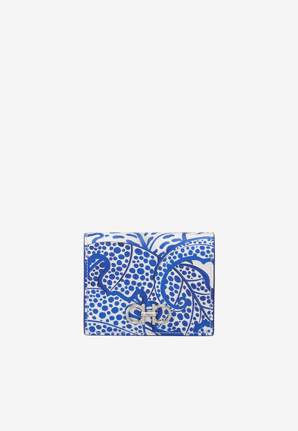 Salvatore Ferragamo Gancini Printed Leather Compact Wallet 22D780 154 763508 ST. FIORONE 22D780 Blue