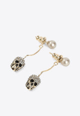 Crystal-Embellished Skull Chain Earrings