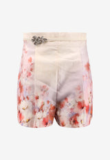 Zimmermann Floral-Print Shorts with Jewel-Buckle Pink 2355AR251_SCAFLO