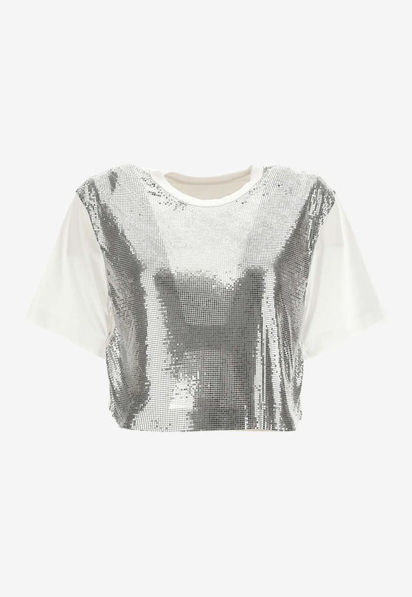 Paco Rabanne Metallic Mesh Cropped T-shirt Silver 23AXTO639_CO0481_M094