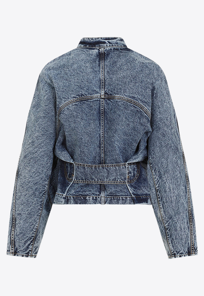 Washed-Out Zip-Up Denim Jacket