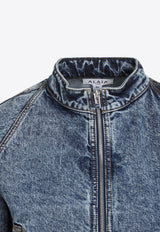 Washed-Out Zip-Up Denim Jacket