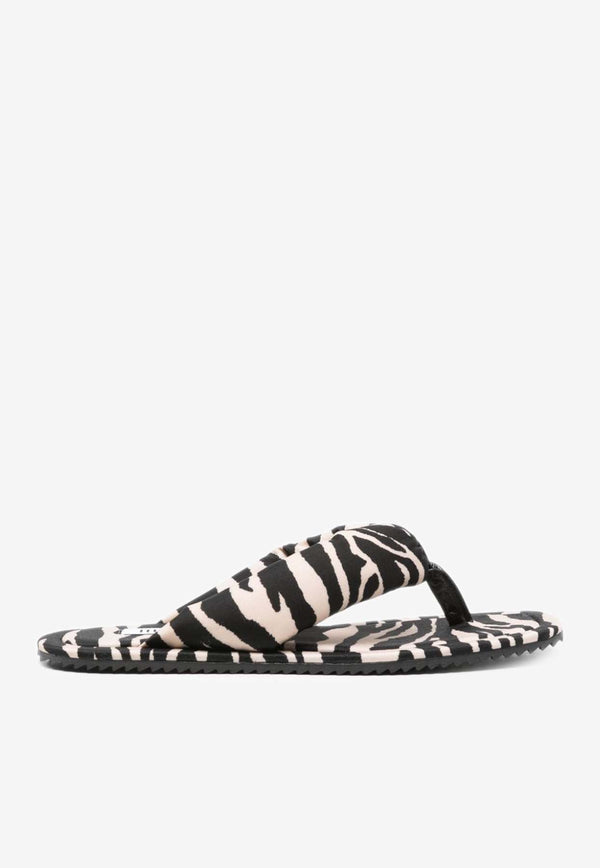 The Attico Indie Zebra Print Flat Thong Sandals Monochrome 243WS797_PA14_648