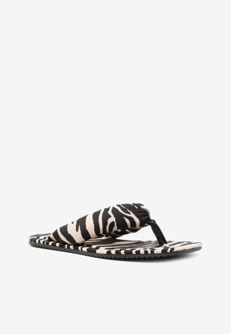 The Attico Indie Zebra Print Flat Thong Sandals Monochrome 243WS797_PA14_648