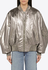 The Attico Anya Metallic Leather Bomber Jacket Silver 246WCB56L094D/O_ATTIC-002