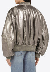 The Attico Anya Metallic Leather Bomber Jacket Silver 246WCB56L094D/O_ATTIC-002