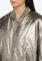 The Attico Anya Metallic Leather Bomber Jacket Silver 246WCB56L094D/O_ATTIC-002