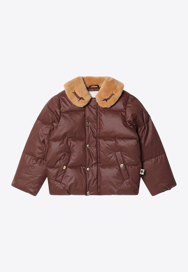 Mini Rodini Boys Dachshund Embroidered Down Jacket Brown 2471013316PL/P_MIRO-BR