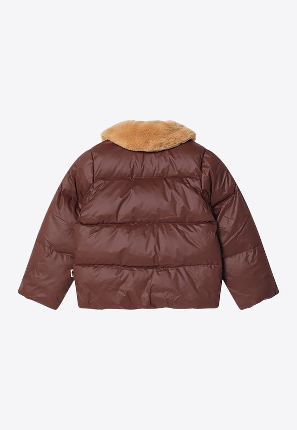 Mini Rodini Boys Dachshund Embroidered Down Jacket Brown 2471013316PL/P_MIRO-BR