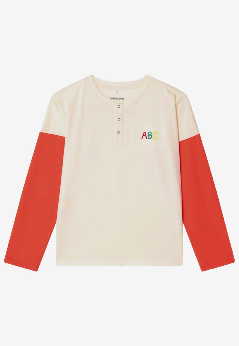 Mini Rodini Boys ABC Embroidered Long-Sleeved T-shirt Beige 2472011711CO/P_MIRO-OW