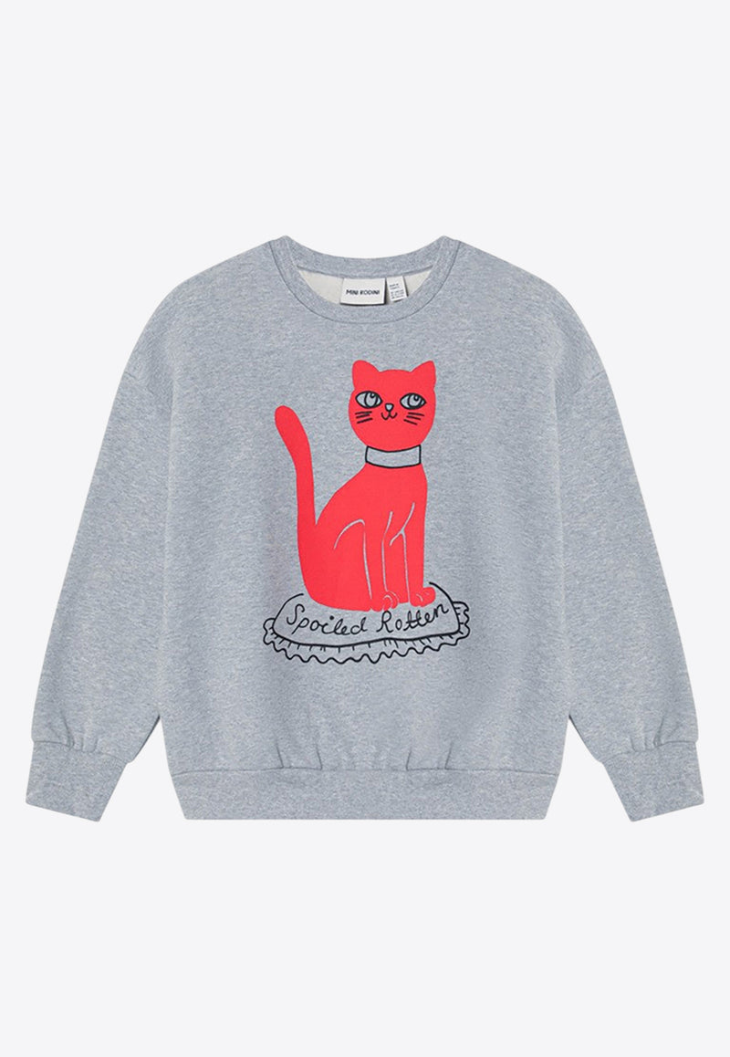 Mini Rodini Girls Cat Print Sweatshirt Gray 2472012194CO/P_MIRO-GM