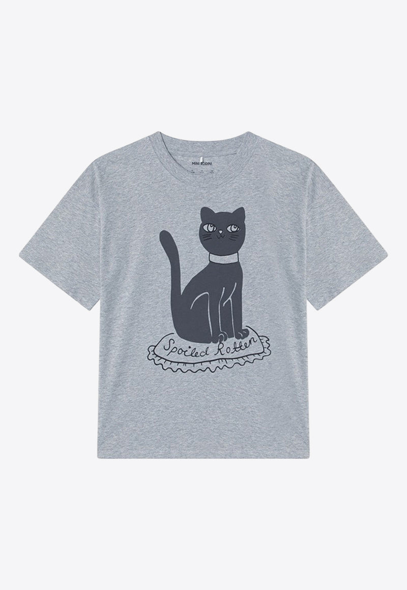 Mini Rodini Girls Cat Print T-shirt Gray 2472012294CO/P_MIRO-GM