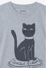 Mini Rodini Girls Cat Print T-shirt Gray 2472012294CO/P_MIRO-GM