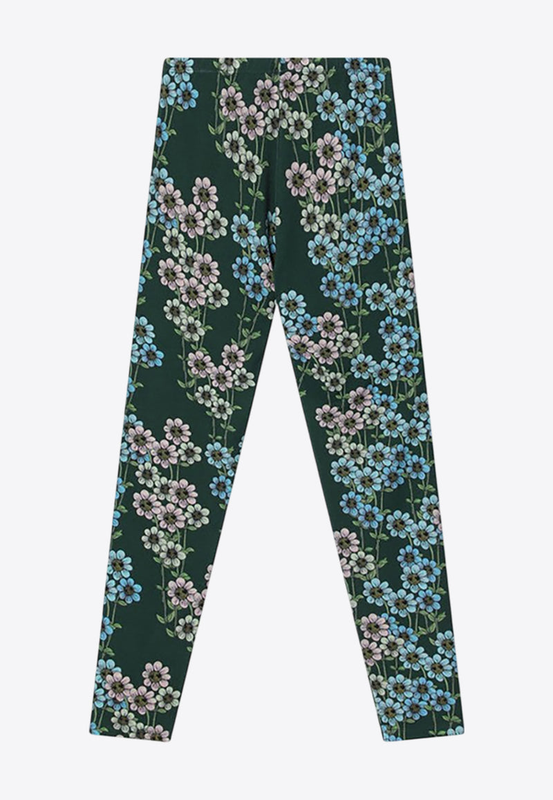 Mini Rodini Girls Daisy Print Leggings Green 2473011775BPL/P_MIRO-GR