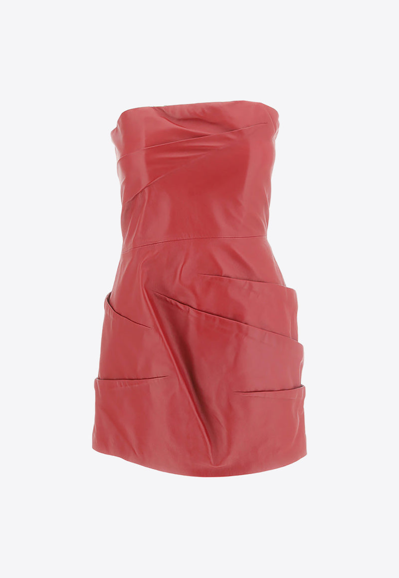 The Attico Strapless Mini Leather Dress Red 247WCA361_L054_278