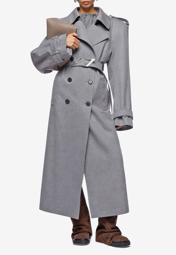 The Attico Double-Breasted Belted Trench Coat Gray 247WCC68D088GREY