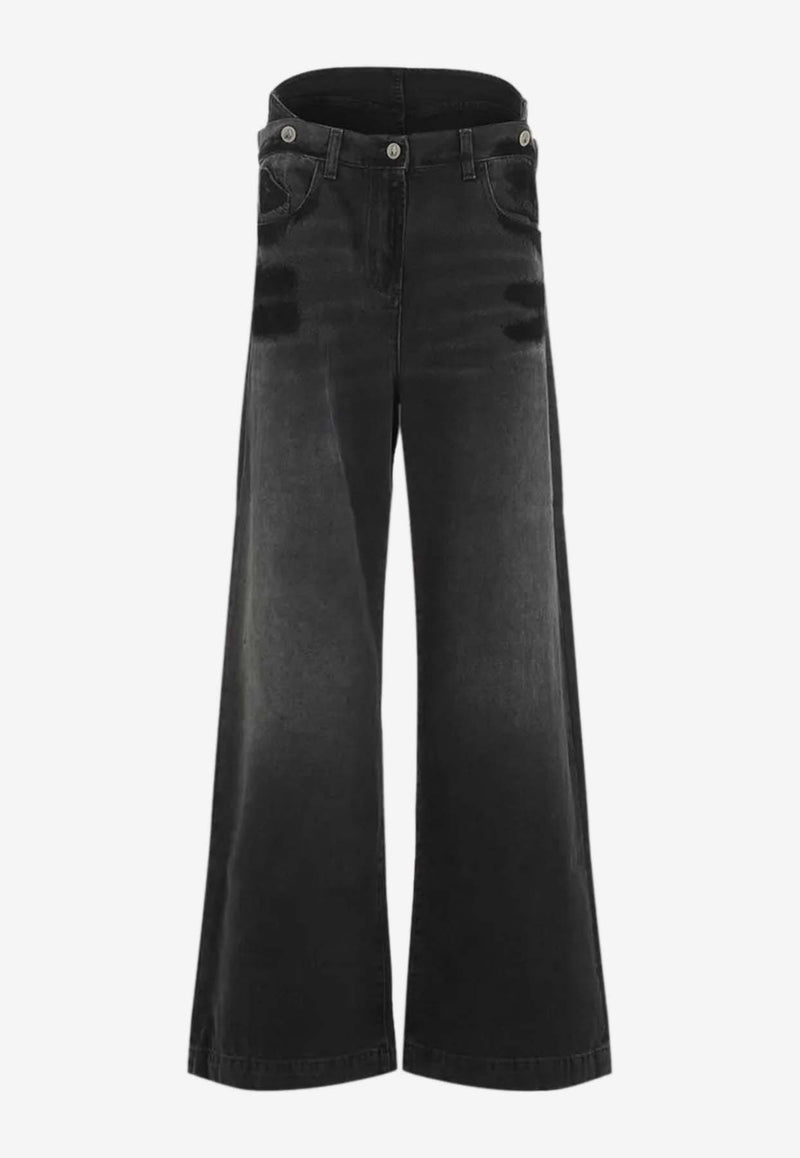 The Attico Layered Waist Wide-Leg Jeans Black 248WCP190_D075_100