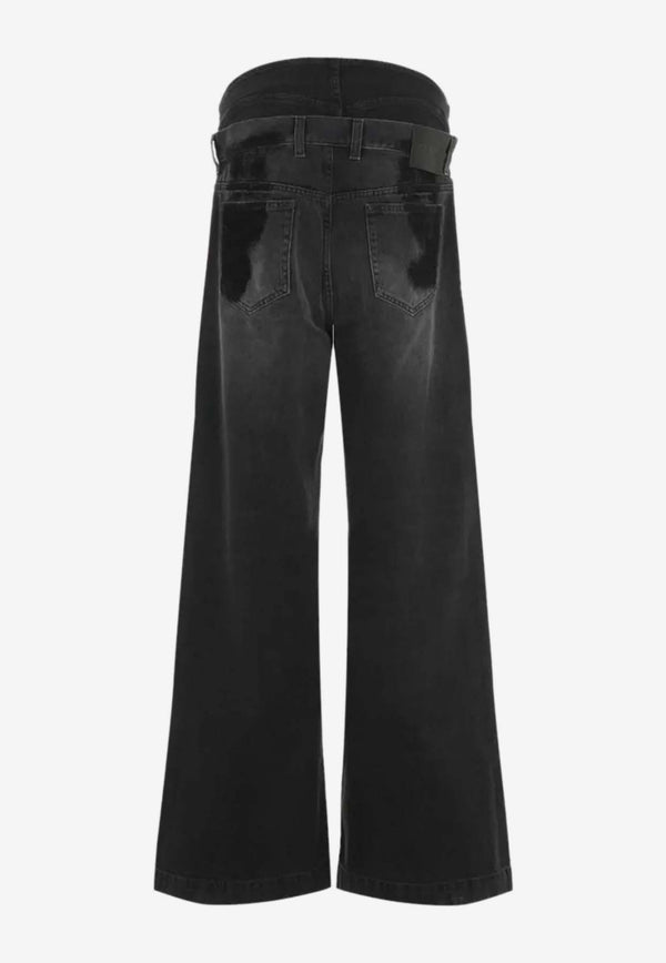 The Attico Layered Waist Wide-Leg Jeans Black 248WCP190_D075_100