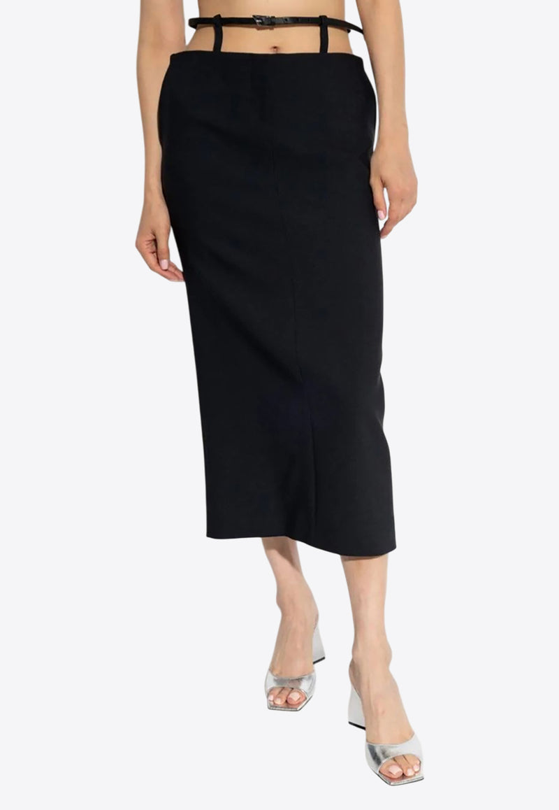 The Attico Belted Midi Pencil Skirt Black 248WCS225E100BLACK