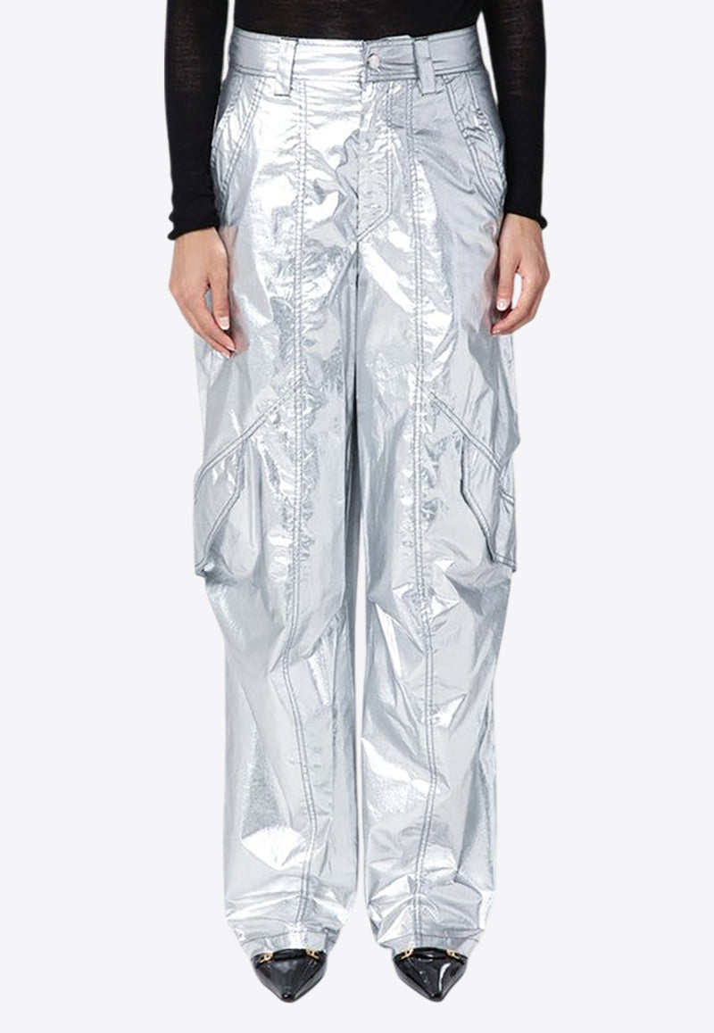 Isabel Marant Divina Metallic Cargo Pants Silver 24APA0388FAA3B43I/P_ISAMA-08SI