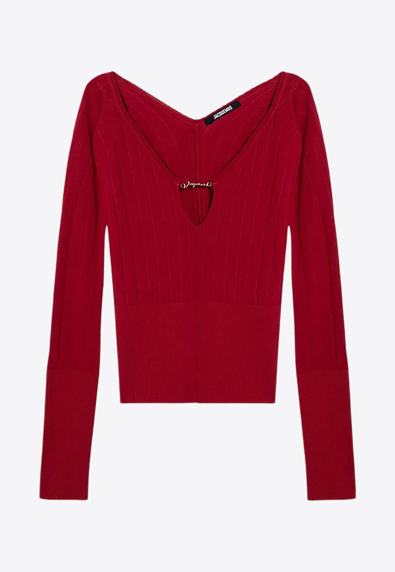 Jacquemus Logo Plaque V-neck Sweater Red 24E241KN3572358/P_JACQM-480