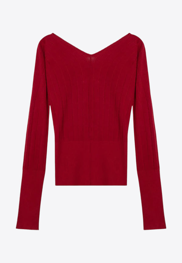 Jacquemus Logo Plaque V-neck Sweater Red 24E241KN3572358/P_JACQM-480