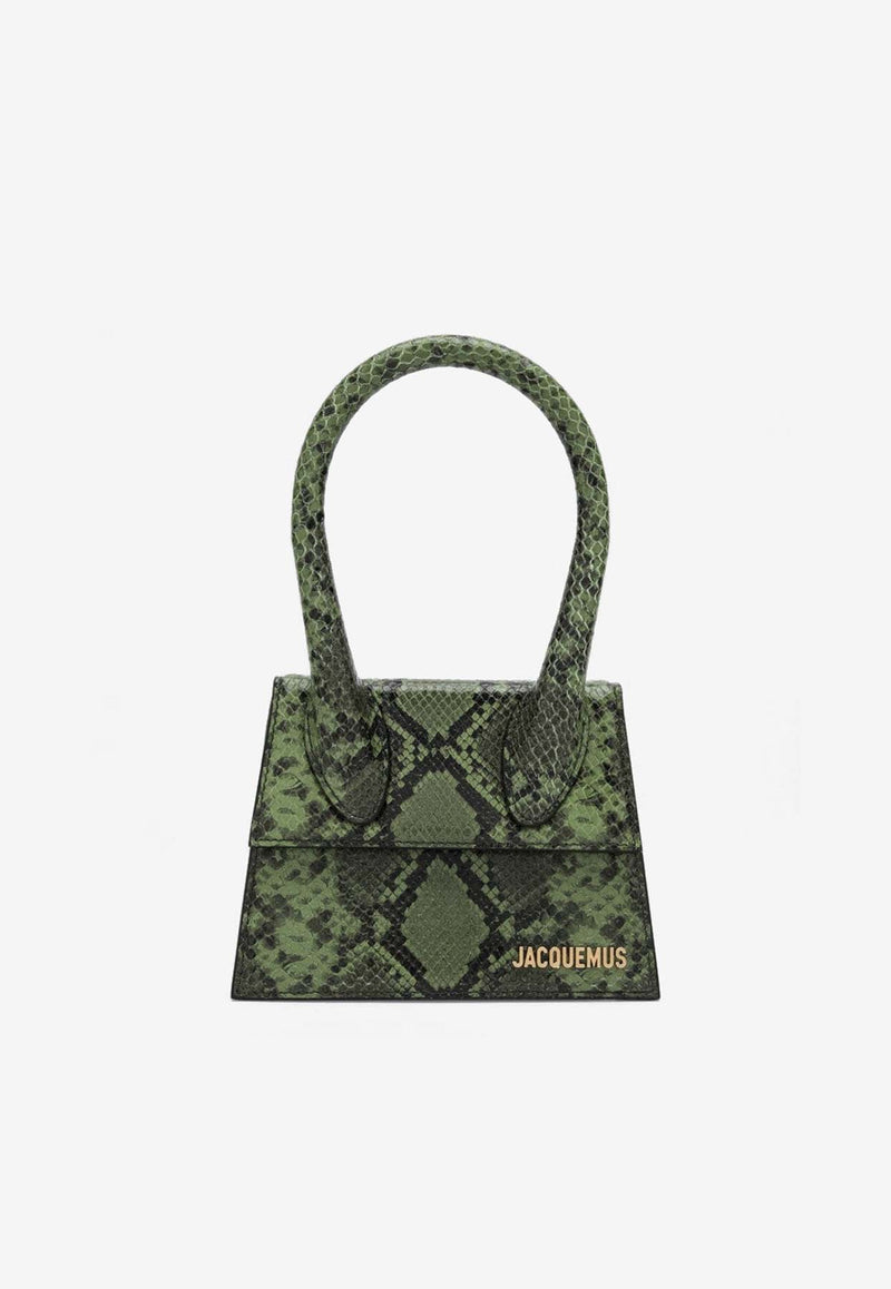 Jacquemus Le Chiquito Moyen Bag in Embossed Python Leather Green 24H213BA0023198/P_JACQM-550