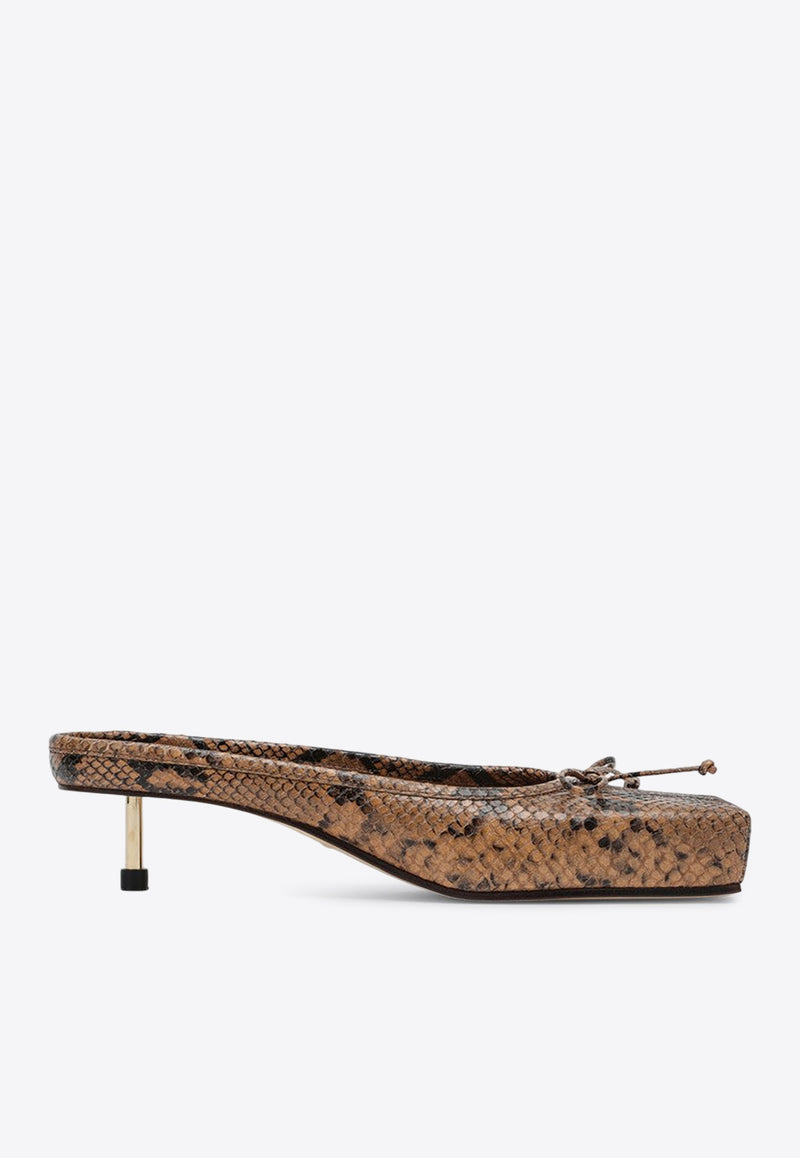 Jacquemus Le Ballet 35 Python Print Leather Square Mules Brown 24H233FO0154308/P_JACQM-810