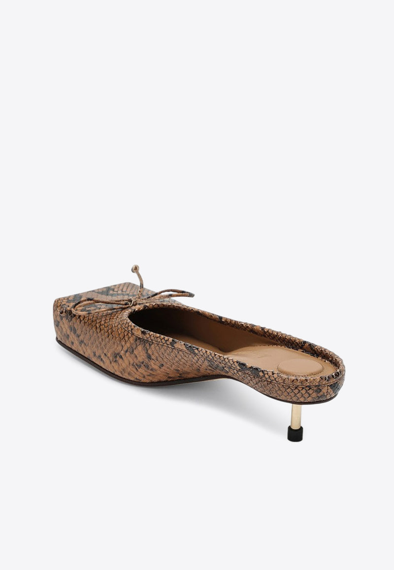 Jacquemus Le Ballet 35 Python Print Leather Square Mules Brown 24H233FO0154308/P_JACQM-810