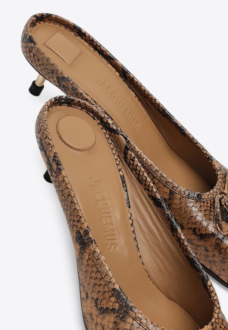 Jacquemus Le Ballet 35 Python Print Leather Square Mules Brown 24H233FO0154308/P_JACQM-810