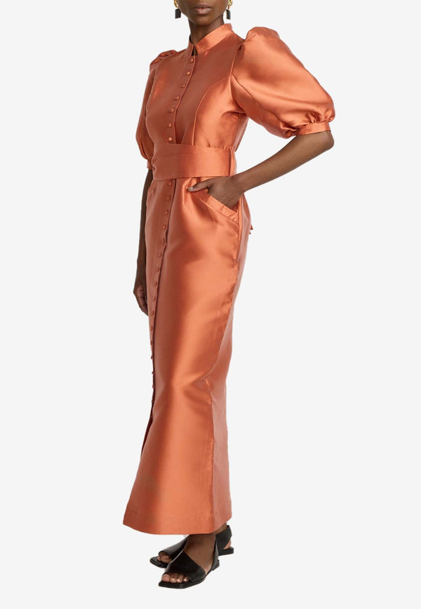 DESTREE Puff-Sleeved Satin Maxi Dress Orange 24R4DRE93967ORANGE