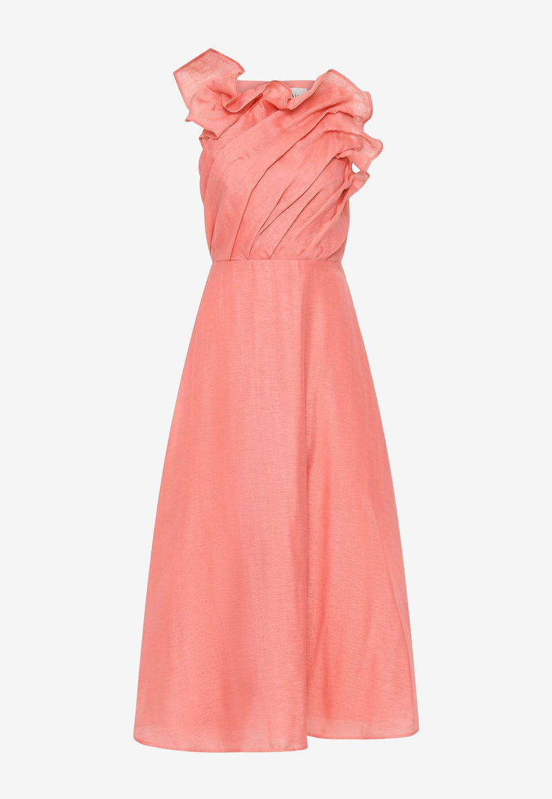 Aje, HNKW, SS25, Women, Clothing, Dresses, Midi Dresses, Sleeveless Dresses Genesis Draped Midi Dress Coral 24RE5456CORAL