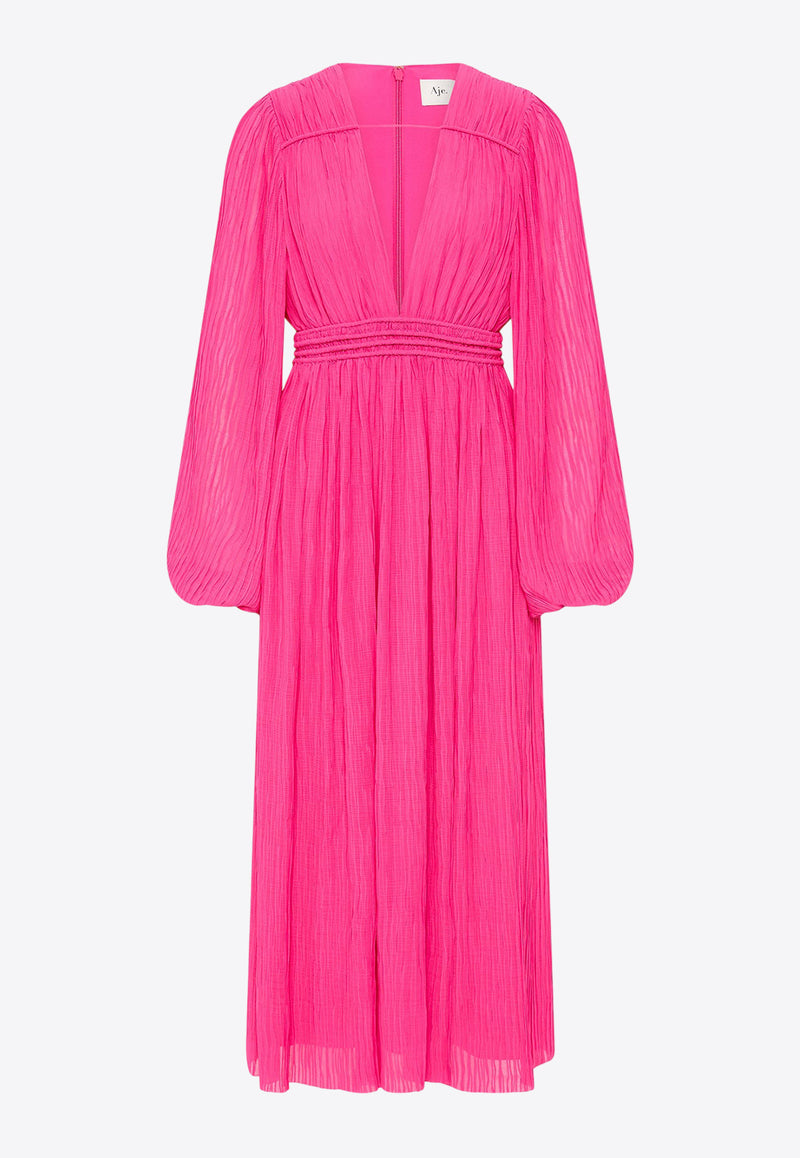 Aje Genevieve Pleated Midi Dress Pink 24SS5291FUCHSIA