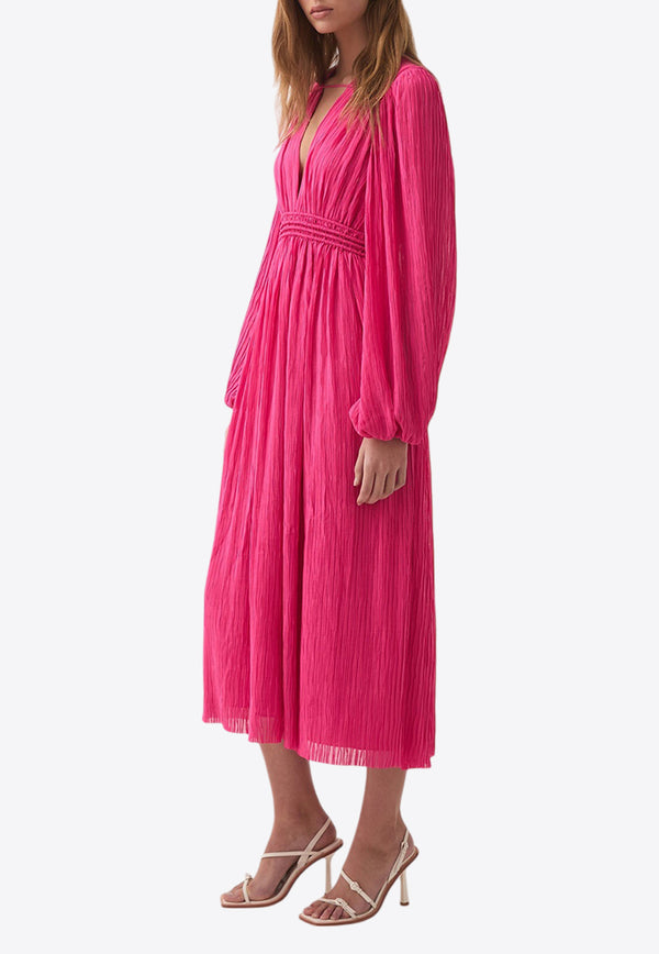 Aje Genevieve Pleated Midi Dress Pink 24SS5291FUCHSIA