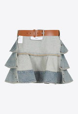 Layered Mini Denim Skirt Belt