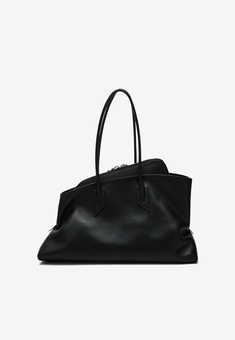 The Attico Medium La Passeggiata Calf Leather Shoulder Bag Black 250WAH00054LBT019A/Q_ATTIC-100