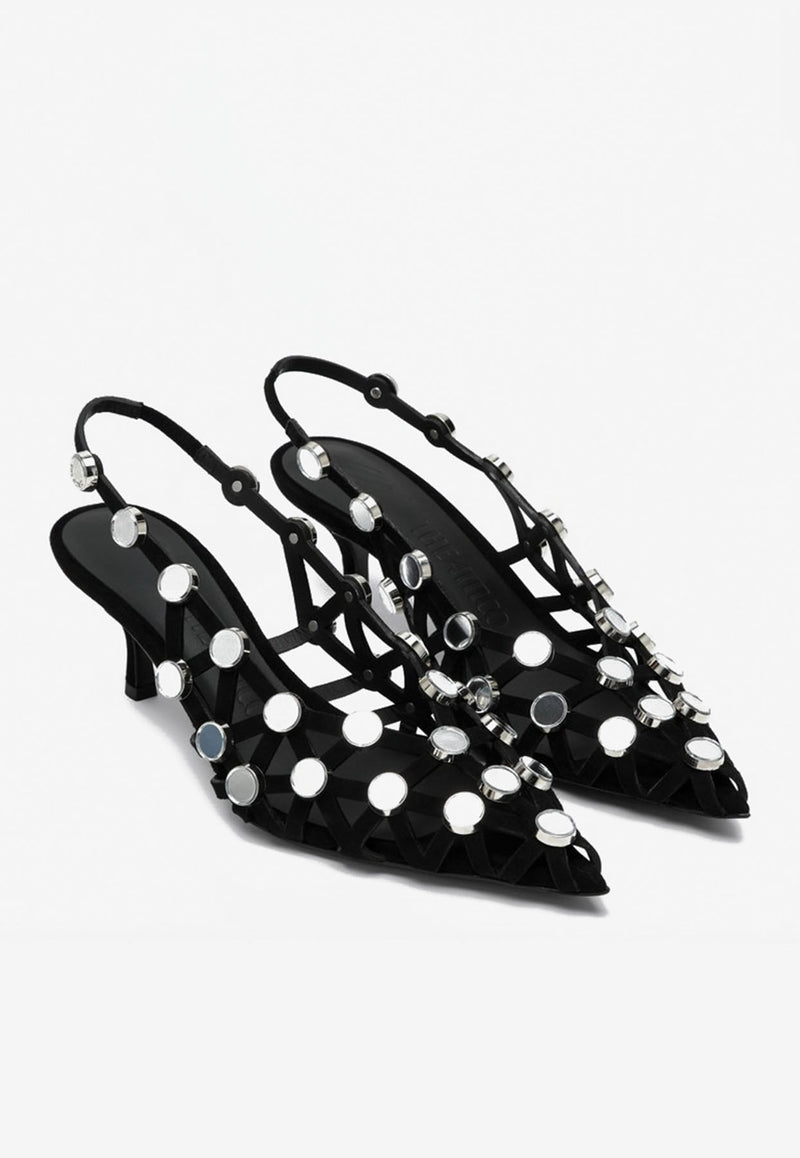 The Attico Grid 50 Crystal Embellished Slingback Pumps Black 250WSH00844LBT007S/Q_ATTIC-100