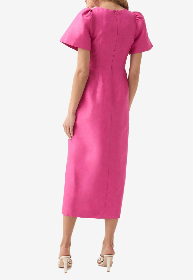 Aje, HNKW, SS25, Women, Clothing, Dresses, Midi Dresses, Sleeved Dresses Presence Twisted Midi Dress Fuchsia 25RE5070FUCHSIA