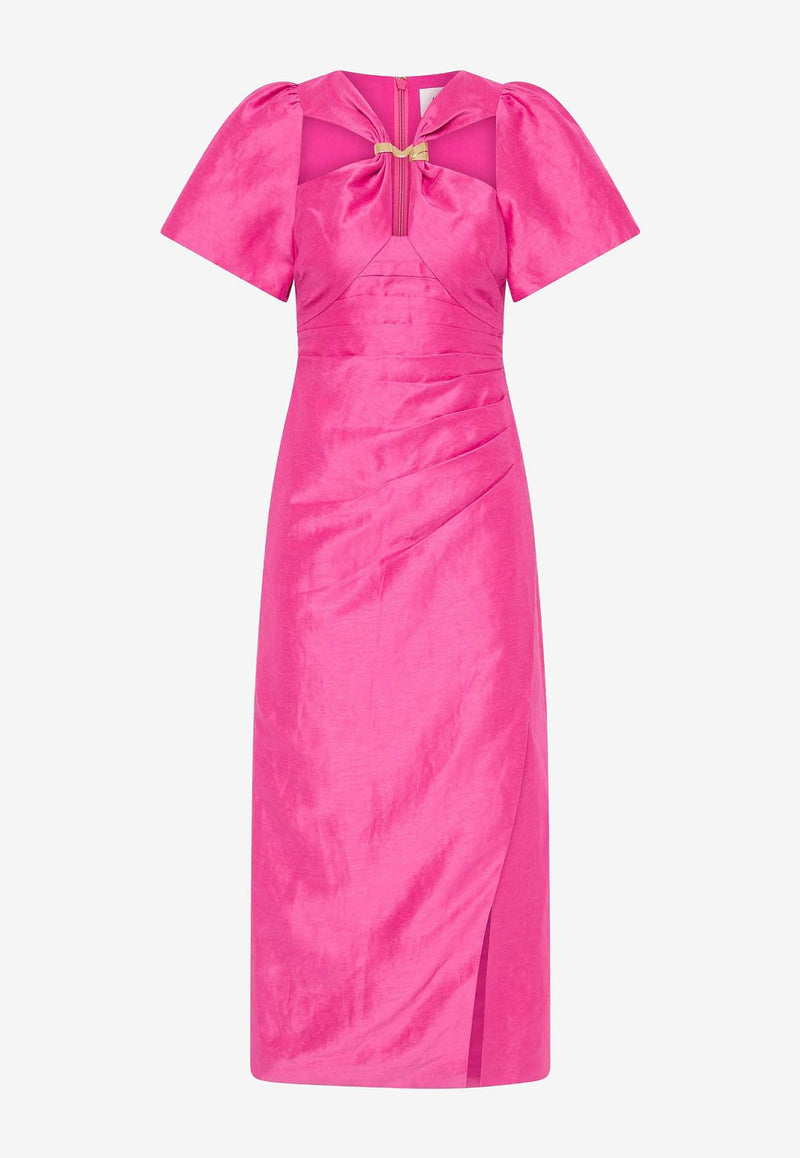 Aje, HNKW, SS25, Women, Clothing, Dresses, Midi Dresses, Sleeved Dresses Presence Twisted Midi Dress Fuchsia 25RE5070FUCHSIA