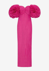 Aje, HNKW, SS25, Women, Clothing, Dresses, Gowns, Maxi Dresses, Off-Shoulder Dresses, Sleeveless Dresses, Evening, Evening Dresses Crystallise Off-Shoulder Plisse Gown Fuchsia 25RE5153FUCHSIA