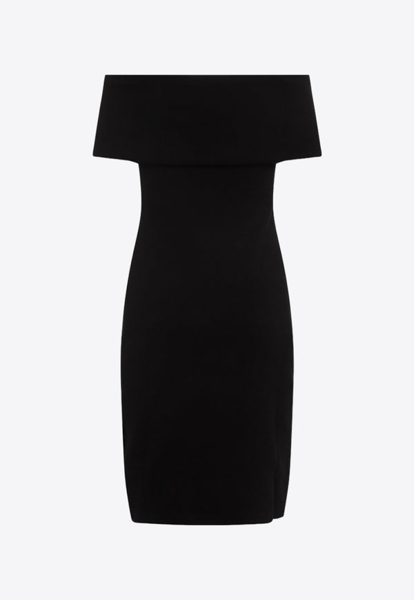 Textured Nylon Off-Shoulder Midi Dress