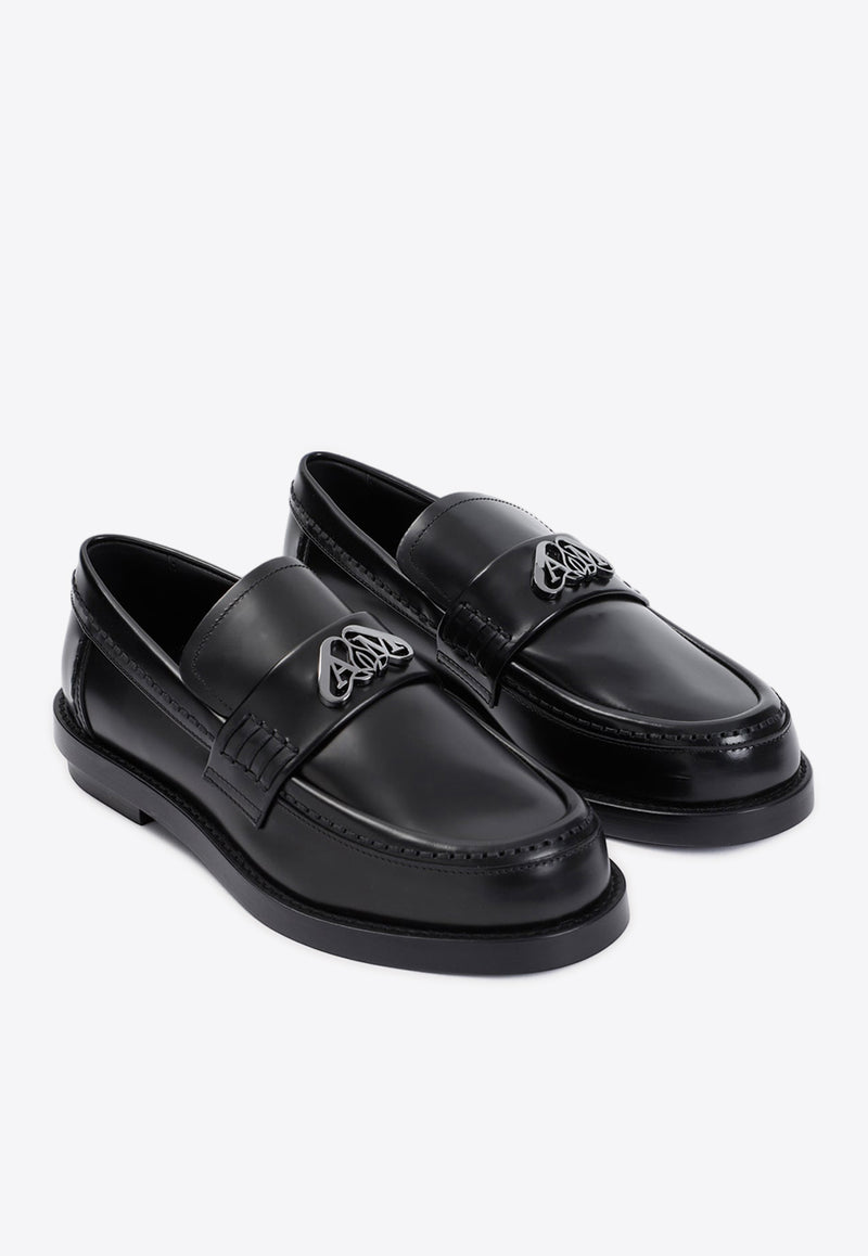 Logo-Monogram Plaque Leather Loafers