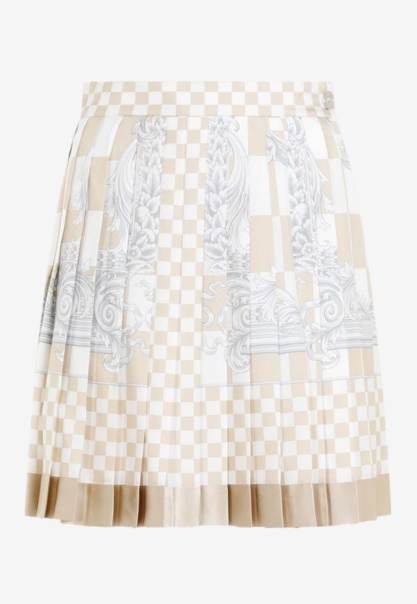 Damier Print Pleated Mini Skirt