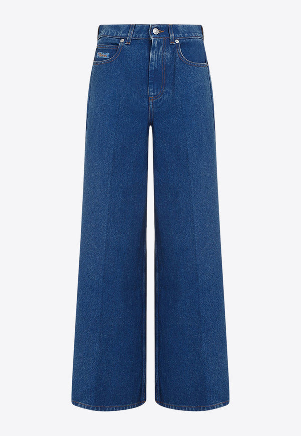 Logo-Embroidered Wide-Leg Jeans