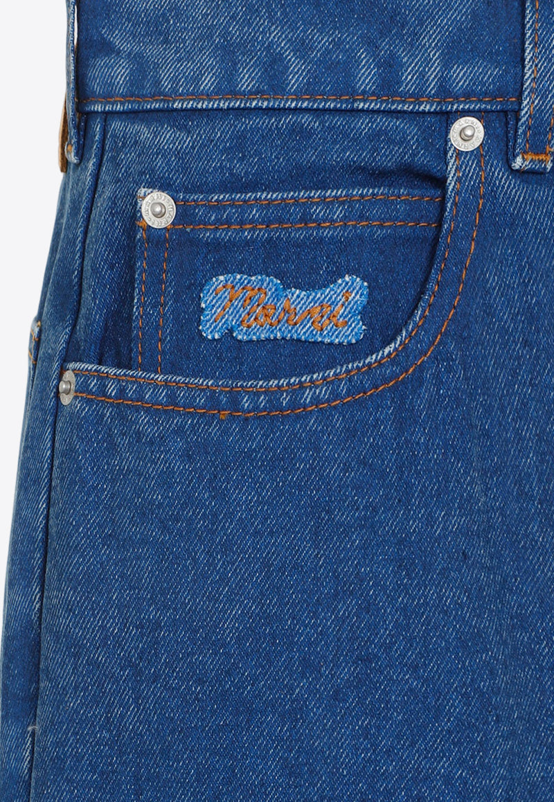 Logo-Embroidered Wide-Leg Jeans